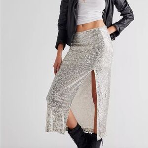 NEW Free People Ariana Sequin Skirt Silver size 4